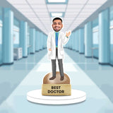 Best Doctor Male Caricature - Custom Caricature Gift | Showpiece featuring a smiling male doctor in a white coat, ideal for clinic or desk decor.