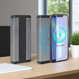 Wireless charging pad with smartphone on a desk