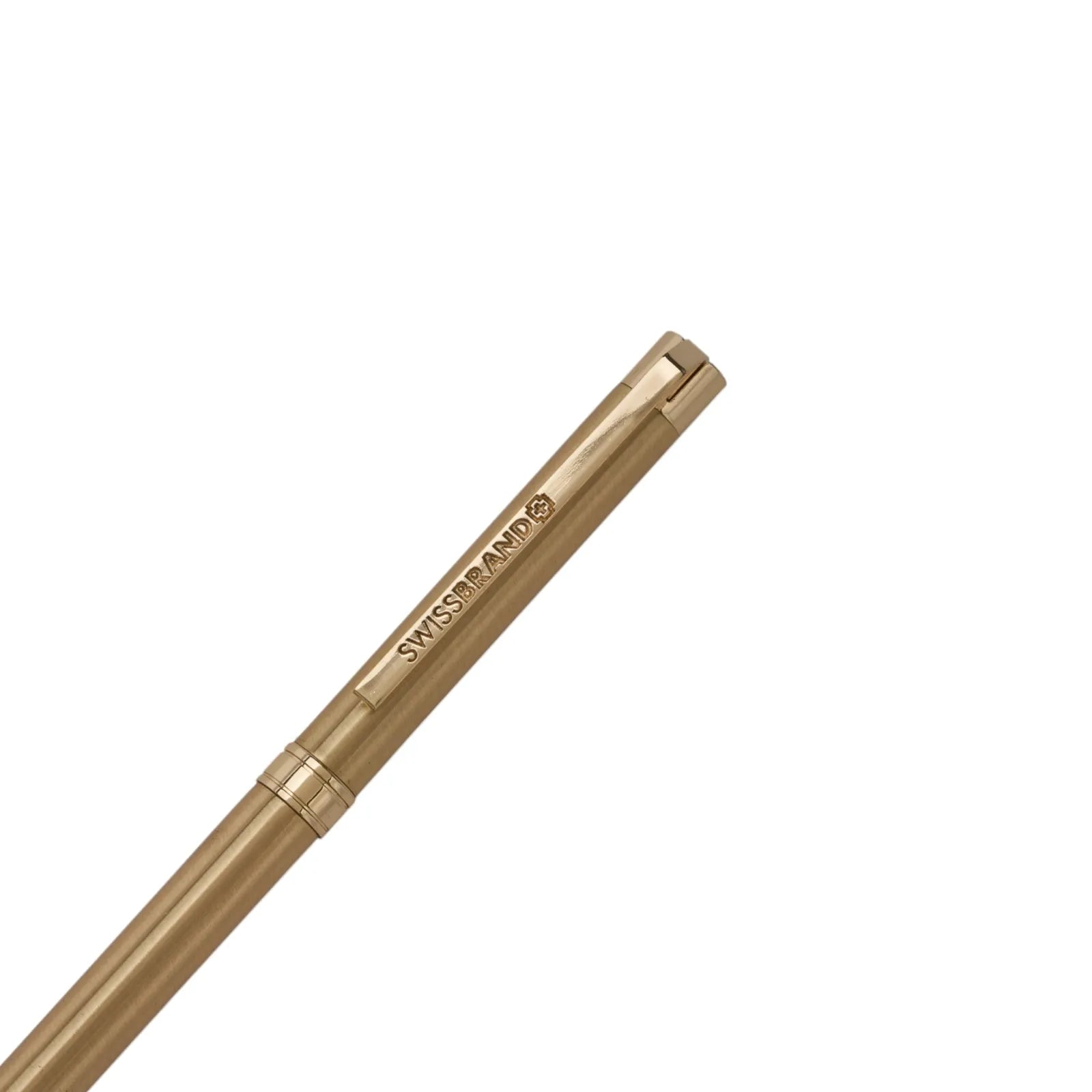 Gold pen with 'Switzerland' engraving on a white background