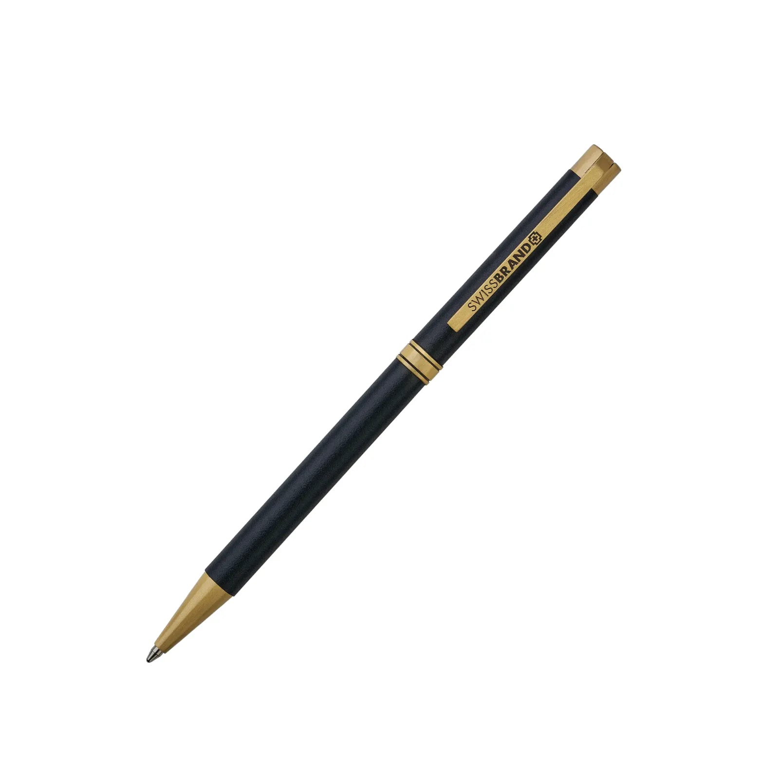 Black pen with gold accents on a white background