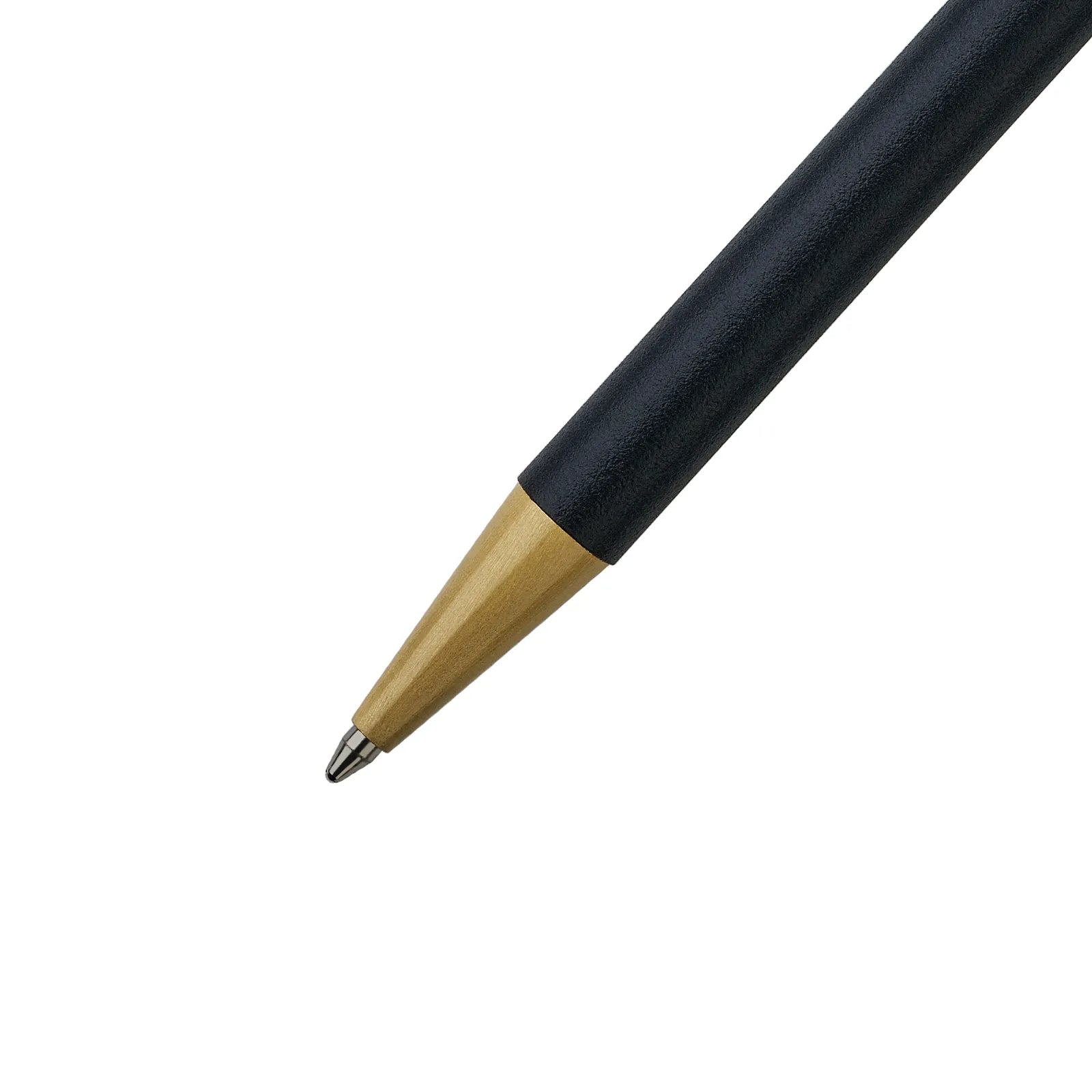 Black pen with gold cap on a white background