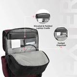 Backpack with laptop cradle and gadget organizer on a light gray background