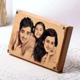 Personalized photo plaque with UV-printed family image on wooden base, perfect for Christmas or New Year home decoration.