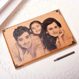 Custom engraved photo plaque with detailed family portrait, 5x4 inch MDF wood keepsake for home and garden décor.
