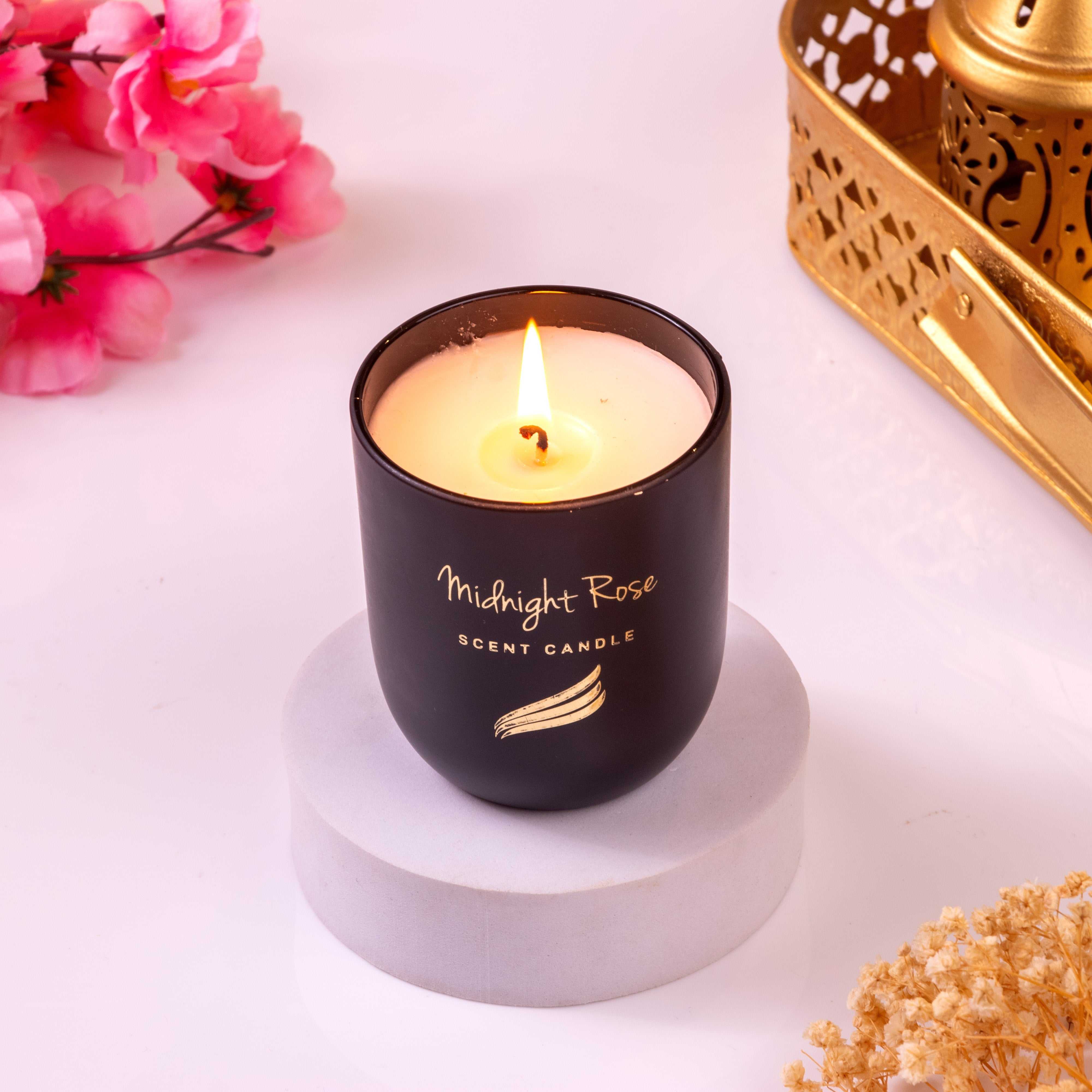 Elegant Midnight Rose Candle with soothing aromatherapy rose fragrance for relaxation and stress relief