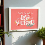Love Yourself First Frame - Self-Love Gift with floral design, great for uplifting home decor or thoughtful birthday gifts.