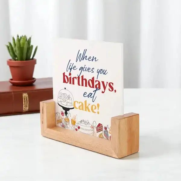 Birthday Joy Frame - Personalized Gift with acrylic quote insert and wooden stand, ideal for gifting and home decor on birthdays.