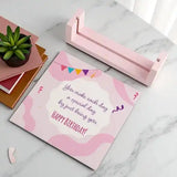 Disassembled Birthday Sandwich Frame showing message panel and pink stand, customizable photo frame for birthday gifting and home decor.