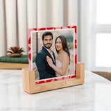 Personalized Sandwich Frame - Forever Love Frame displaying a couple's photo in a wood and acrylic table frame, perfect for romantic gifting.