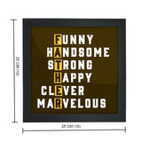 Premium Father's Day poster frame measuring 25x25 cm, featuring bold text design and sleek black wood frame for home or office decor.