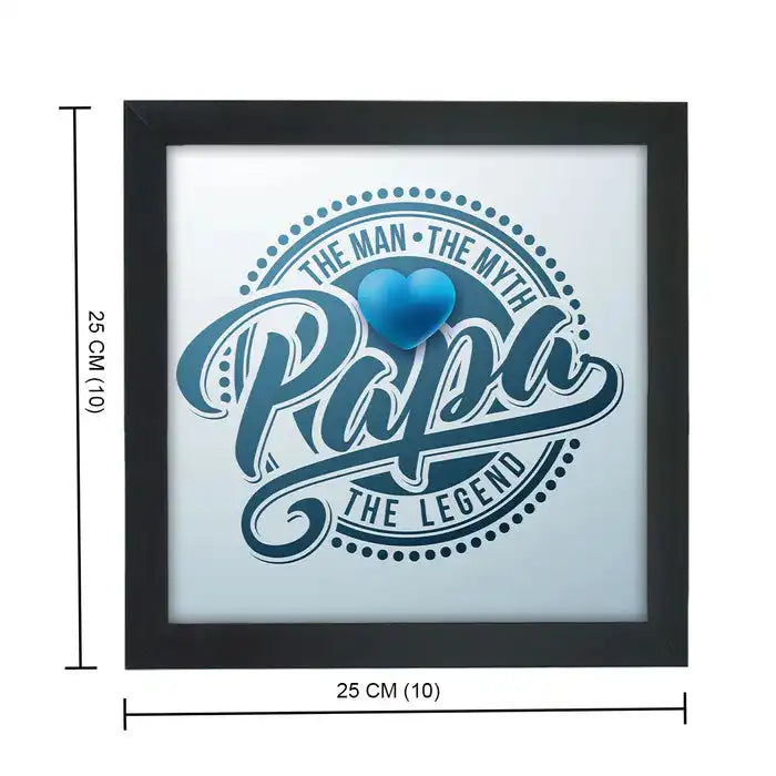 Square 25x25 cm Father's Day poster frame with bold 'Papa' design and blue heart, ideal personalized gift for home decor.