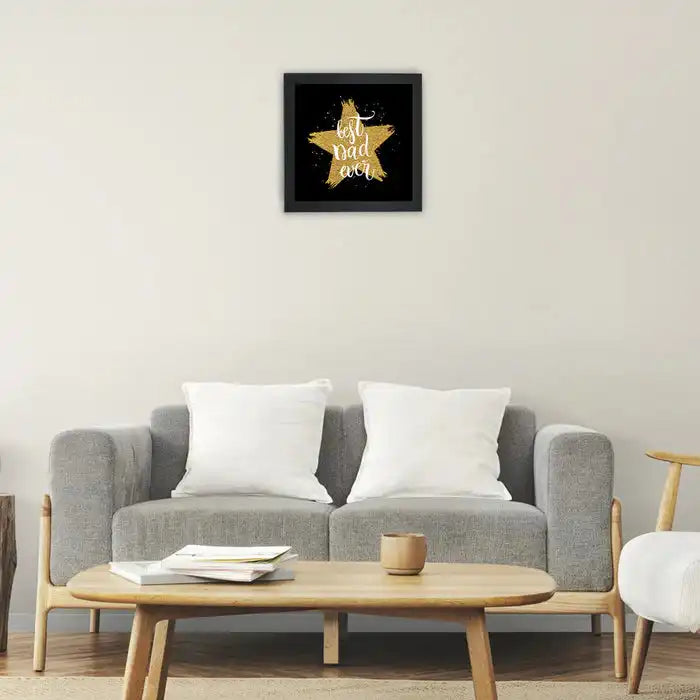 Personalized 'Best Dad Ever' framed poster displayed in a modern living room, perfect home decor gift for Father's Day or birthdays.