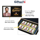 Customizable 12pcs birthday chocolate gift box by Giftech Global with options to add photo, name, and message for a unique birthday surprise.