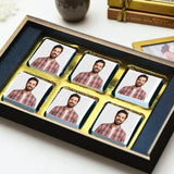 Personalized birthday chocolate box with six chocolates featuring a custom photo, perfect edible gift for birthdays and special occasions.