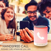 Love You Bluetooth Speaker with handsfree call feature shown in use at a social gathering. Ideal personalized gift for music lovers.