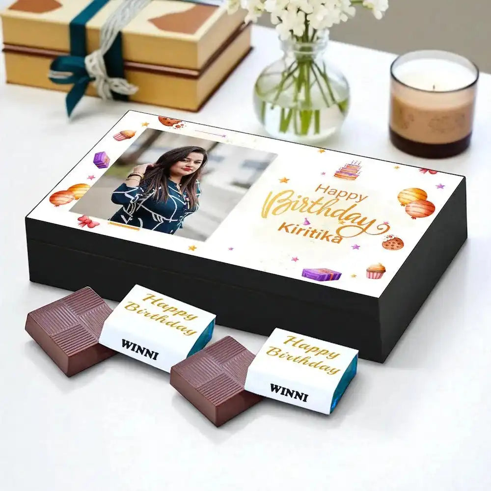 Choco 6pcs Birthday Box - Personalized Gift with custom photo and name on lid, ideal for birthday gifting with premium chocolate packaging.