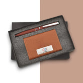 Brown Pen & Steel Plated Card Holder Set Brown 4x4 inches