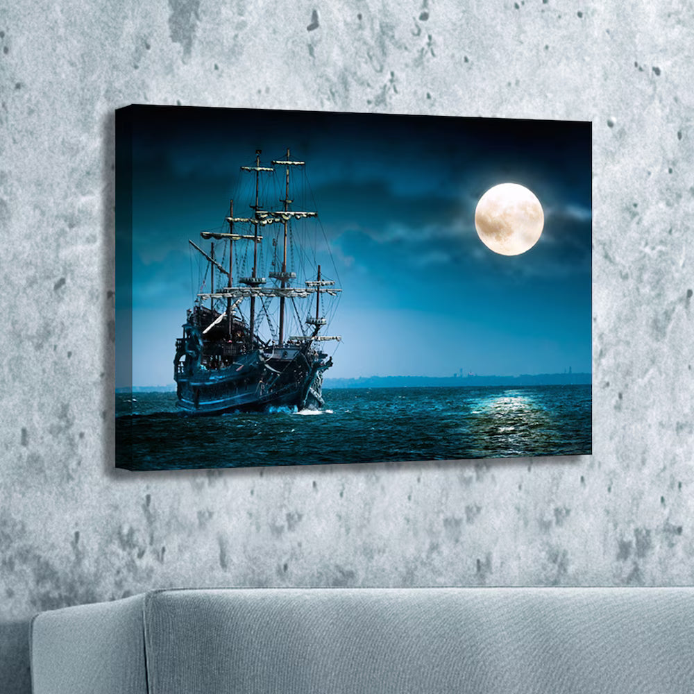 Close-up of Gleaming Delight Night Glow Frame 12x16 with realistic ocean and ship design, waterproof and fade-proof for lasting wall décor.