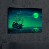 Gleaming Delight Night Glow Frame 12x16 showing a glowing pirate ship under a green moon, ideal for Christmas decor or New Year gifts.
