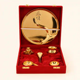 Gold Plated Stainless Steel Pooja Thali with Brass Accessories