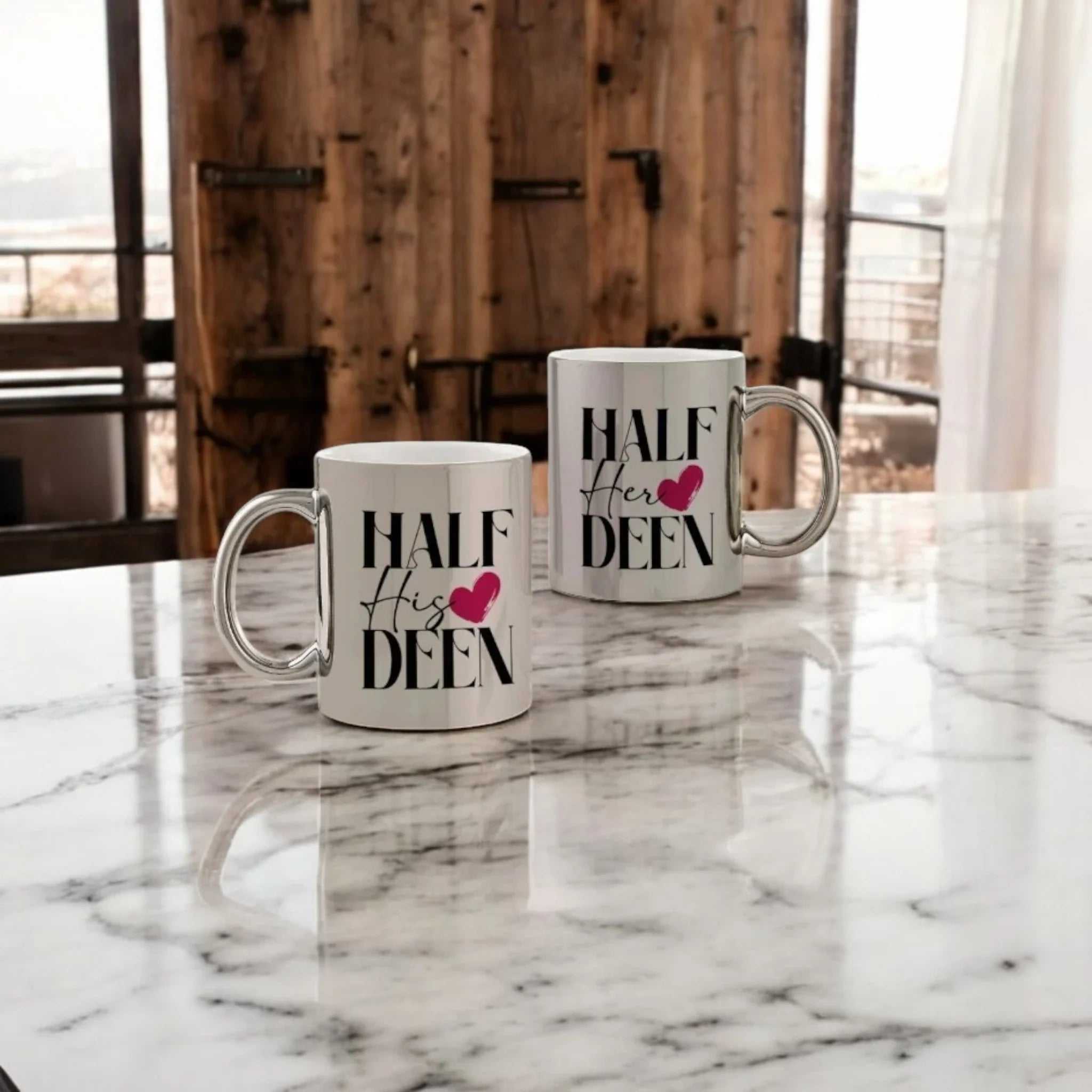 Love And Deen Personalized Metallic Couple Mugs (350ml) - Set Of 2