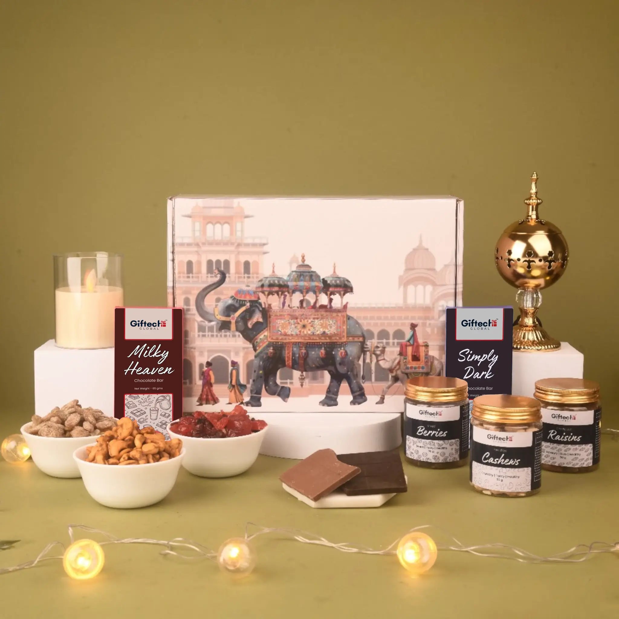 Gifteee! chocolate and snack set with decorative items background