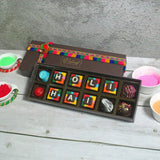 Holi Hai Chocolates Box with colorful chocolates spelling 'HOLI HAI' for celebration