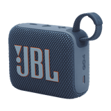 Angled front view of blue Eco-Friendly BT Speaker GO4 with JBL logo and loop strap, ideal for corporate and bulk tech gifts.