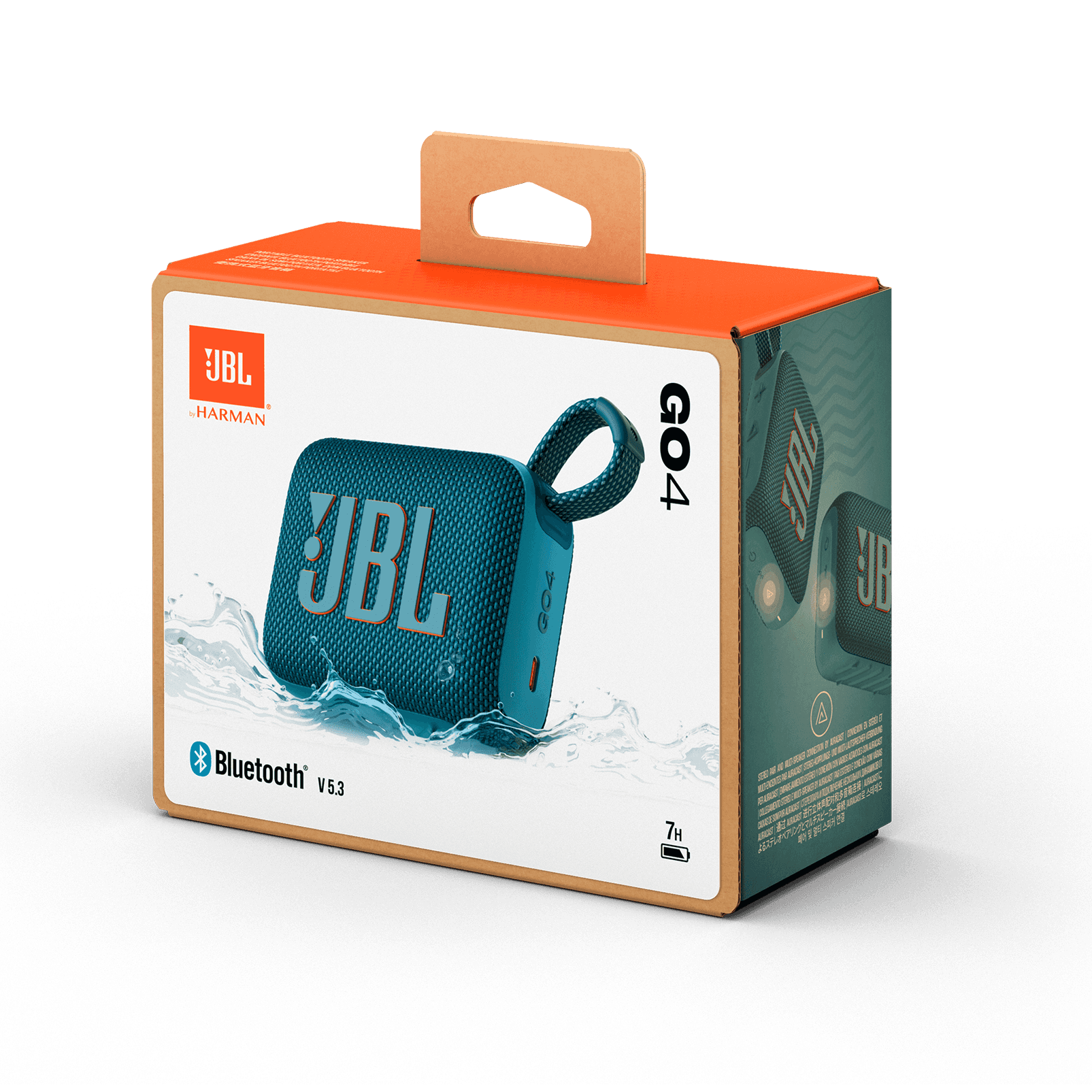 Retail packaging of blue JBL GO4 Eco-Friendly BT Speaker with Bluetooth 5.3 and water resistance, perfect for bulk gifting.