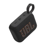 Top angled view of black Eco-Friendly BT Speaker GO4 with control buttons and loop strap, suitable for eco-friendly corporate gifting.