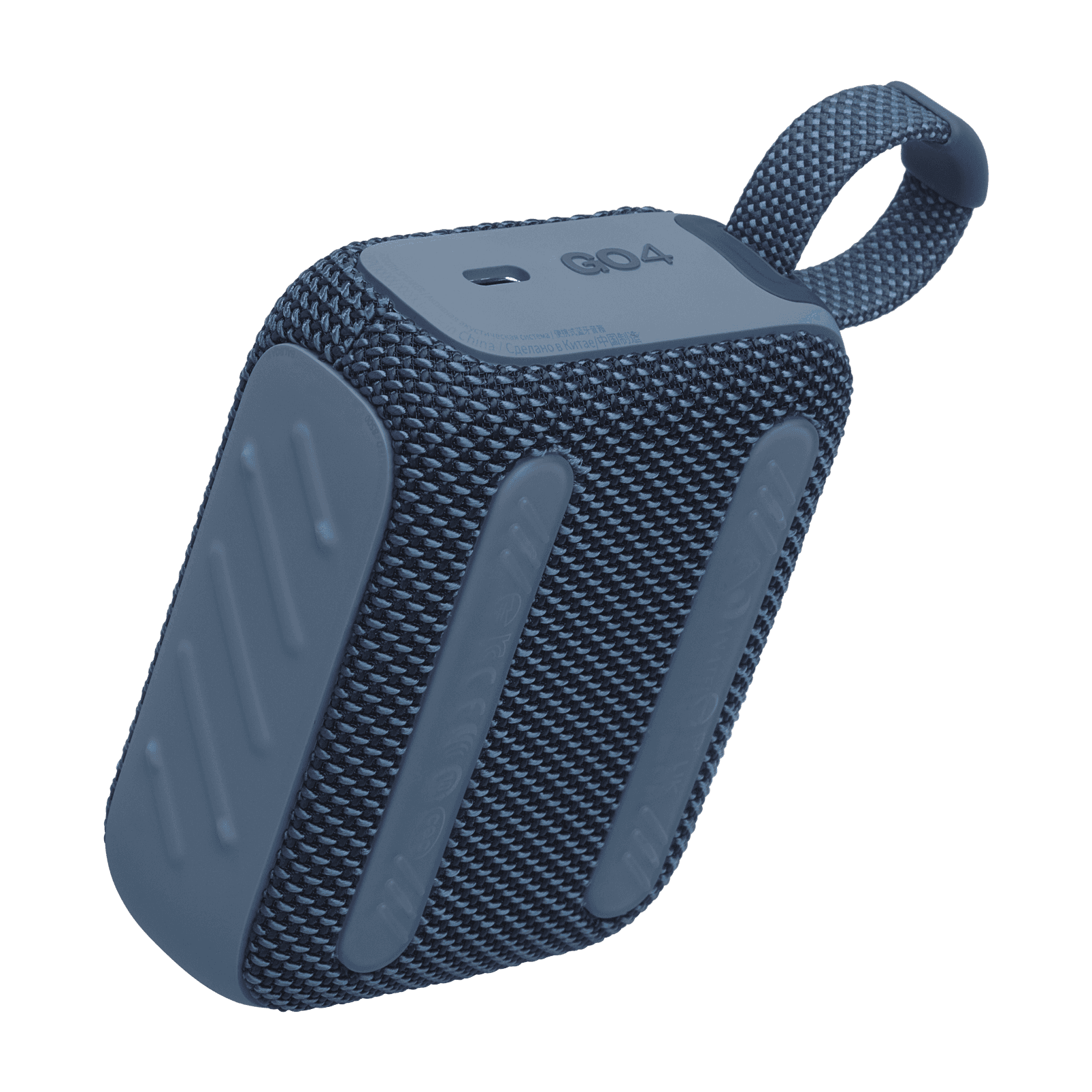 Rear angled view of blue Eco-Friendly BT Speaker GO4 with rubber grips, perfect for eco-conscious employee or client gifts.