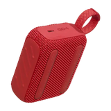 Rear angled view of red JBL GO4 Eco-Friendly BT Speaker with rubber grips, perfect for eco-friendly corporate gifts.