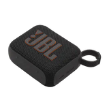 Flat angled view of black Eco-Friendly BT Speaker GO4 with JBL logo and compact design, perfect for client appreciation gifts.