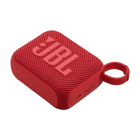 Angled view of red Eco-Friendly BT Speaker GO4 with JBL branding and compact build, ideal for bulk tech gifting.