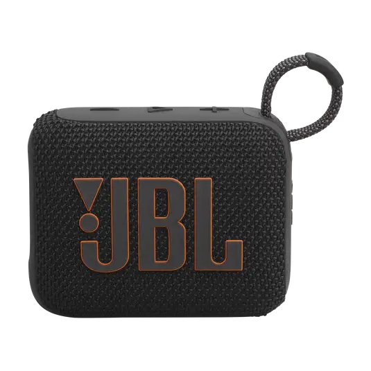 Front view of Eco-Friendly BT Speaker GO4 in black, showcasing textured finish and JBL branding, perfect for employee or client gifting.