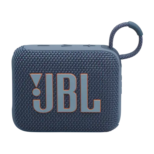 Front view of blue Eco-Friendly BT Speaker GO4 with JBL logo and woven texture, ideal for sustainable corporate and bulk gifts.