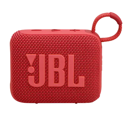 Front view of red Eco-Friendly BT Speaker GO4 with bold JBL logo and woven texture, ideal for corporate gifts and bulk orders.