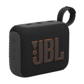 Side view of black JBL GO4 Eco-Friendly BT Speaker with power and Bluetooth buttons, great for eco-conscious corporate giveaways.
