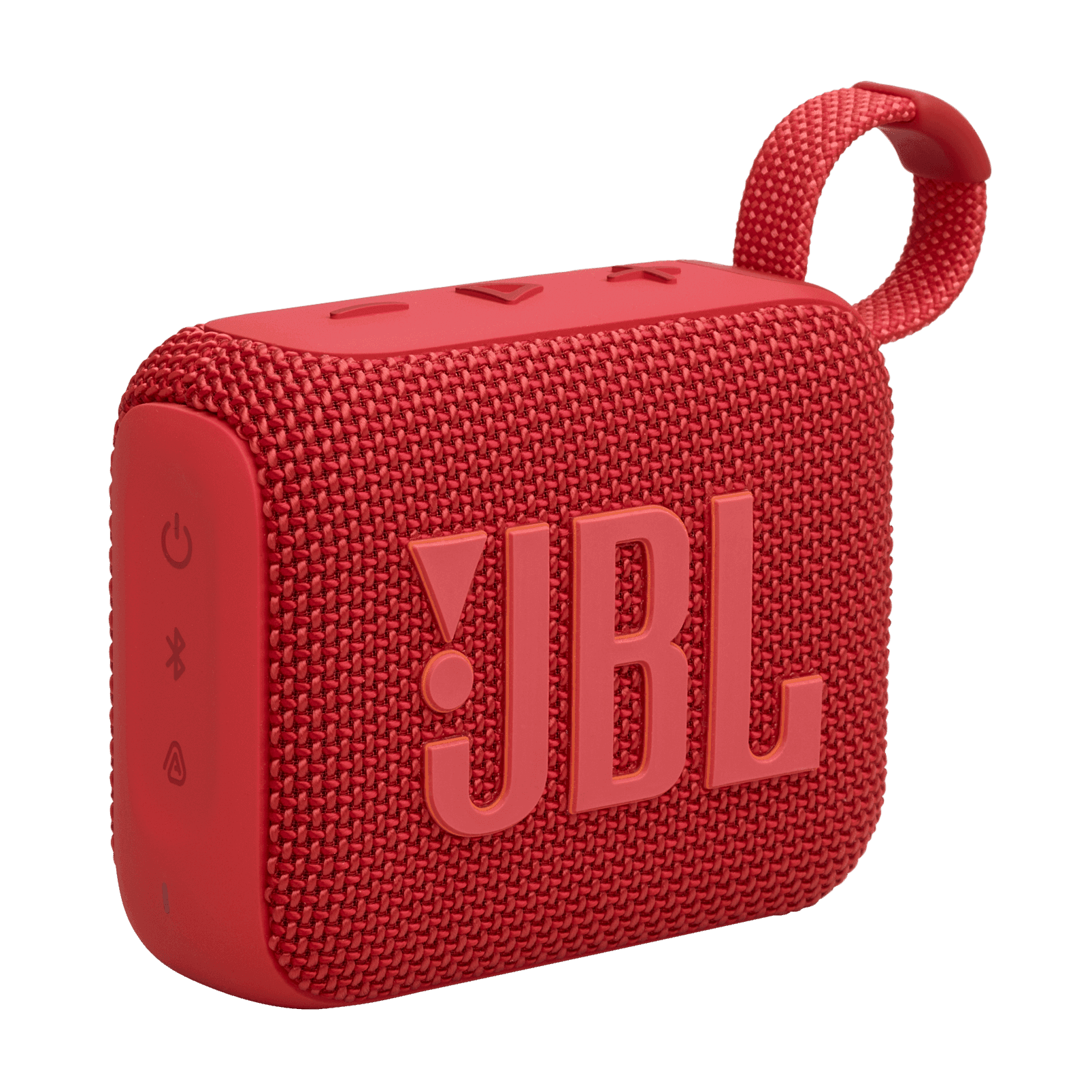 Side view of red Eco-Friendly BT Speaker GO4 with control panel and textured finish, perfect for corporate and employee gifts.