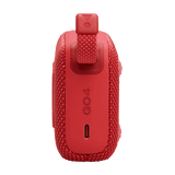 Side view of red Eco-Friendly BT Speaker GO4 with USB-C port and strap, designed for portable and sustainable gifting.