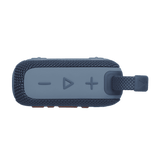 Top view of blue Eco-Friendly BT Speaker GO4 showing volume and play controls, ideal for bulk gifting and tech promotions.