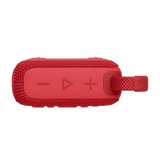 Top view of red Eco-Friendly BT Speaker GO4 showing volume and play buttons, great for eco-conscious corporate giveaways.