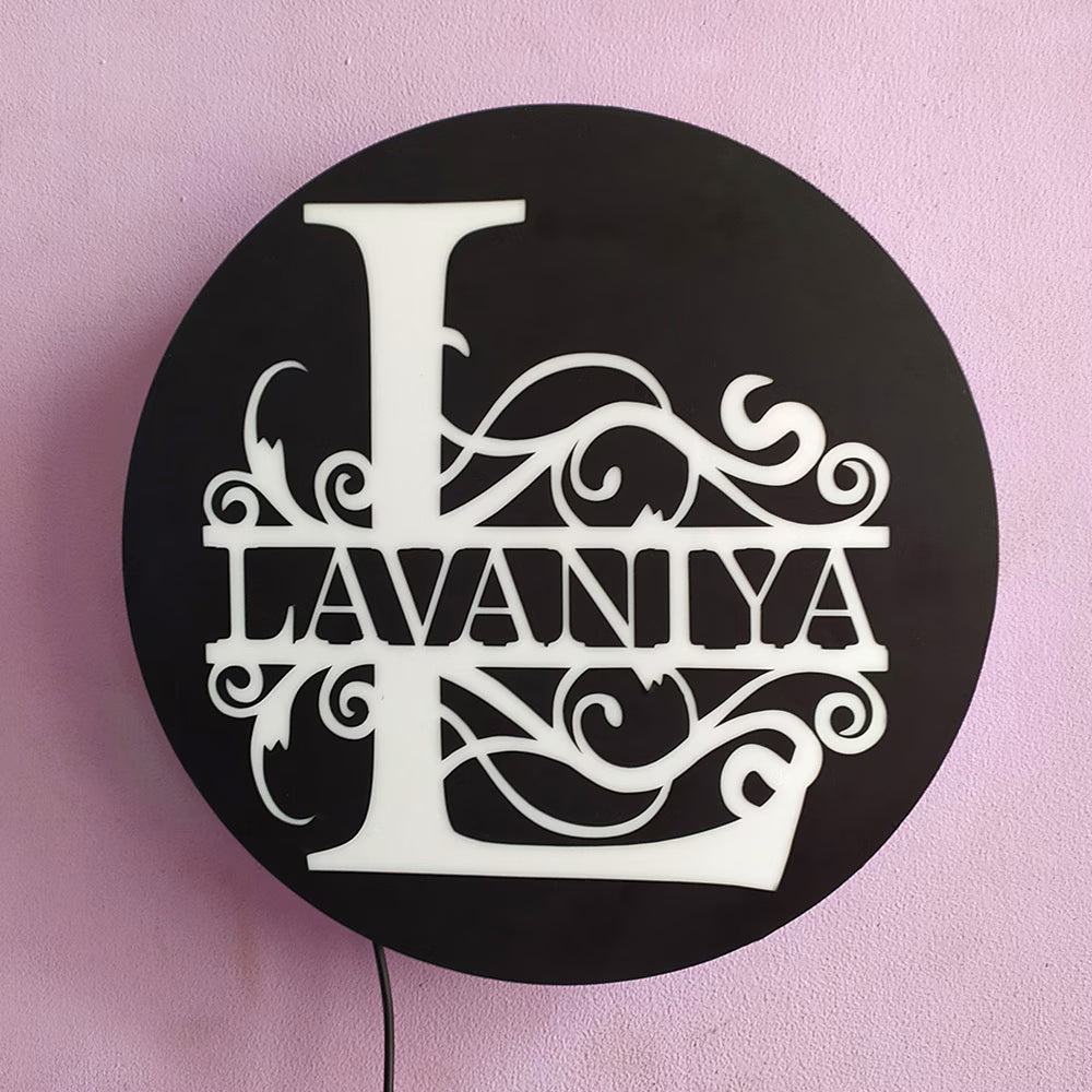 Unlit Custom LED Name Lamp with 'Lavaniya' in decorative cutout design, ideal for personalized home décor and special occasion gifts.