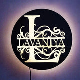 LED Custom Name Lamp - Personalized LED Decor featuring the name 'Lavaniya' in a glowing circular design, ideal for home décor and gifting.