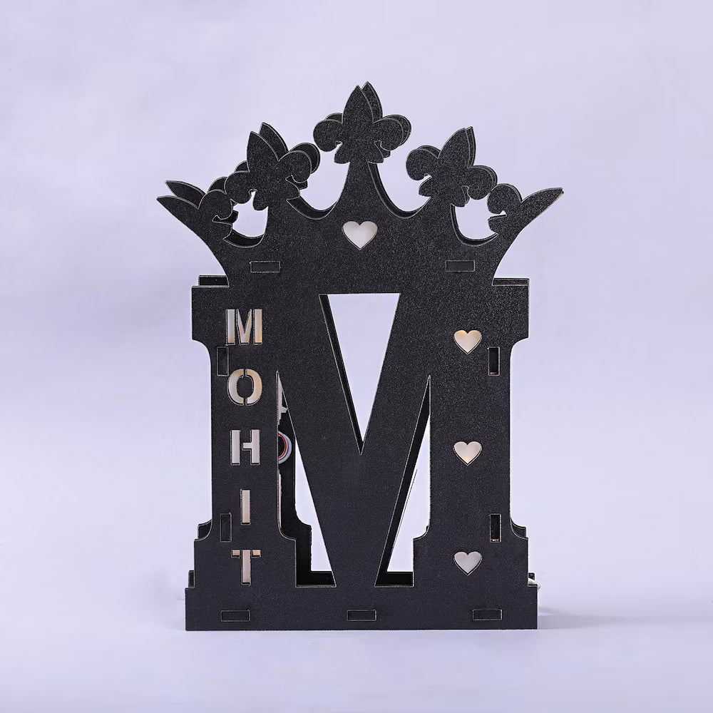 Unlit Engraved Name LED Wooden Lamp with the name Mohit and crown design, showcasing eco-friendly craftsmanship for personalized home décor.
