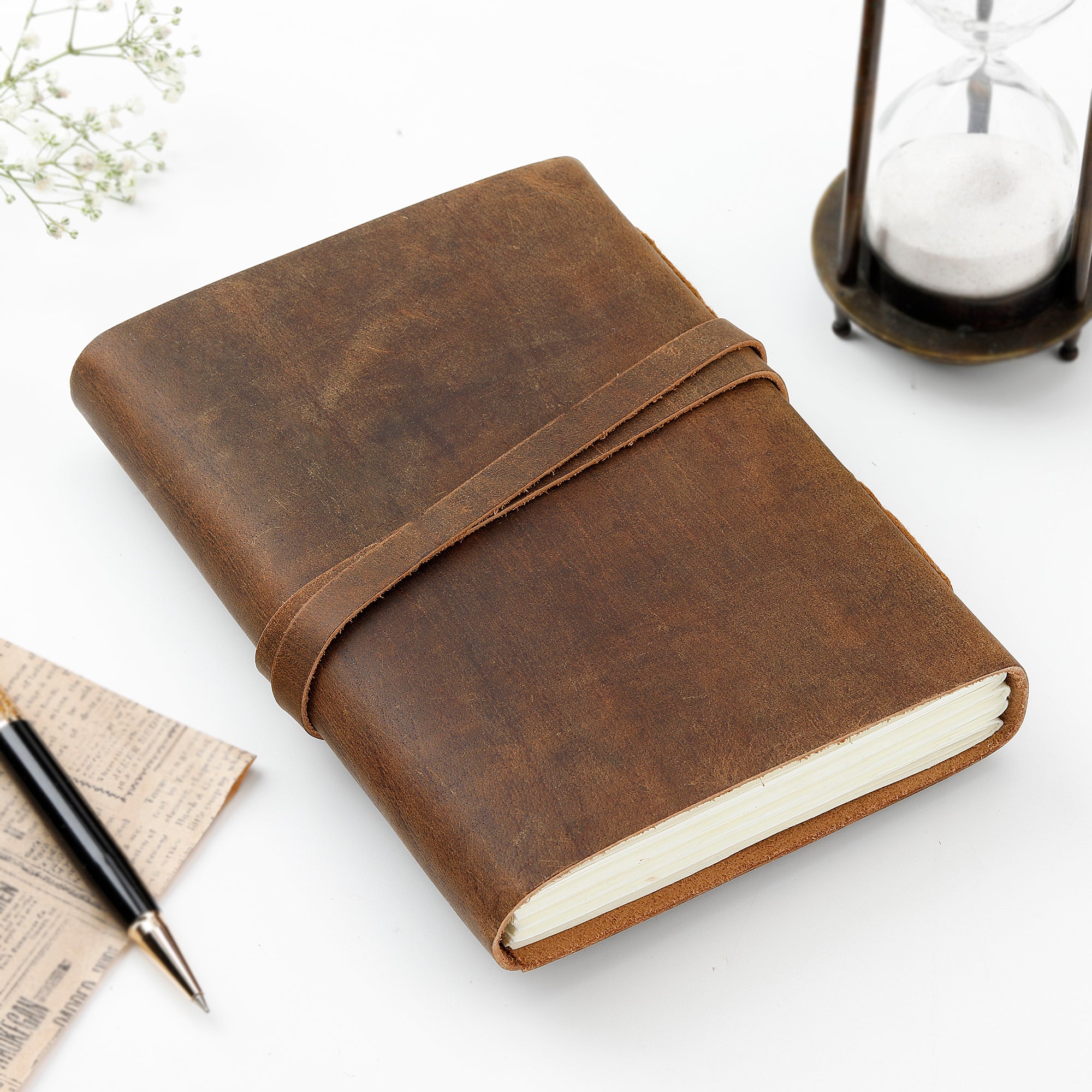 Vintage Key Brown Leather Diary with Strap Closure