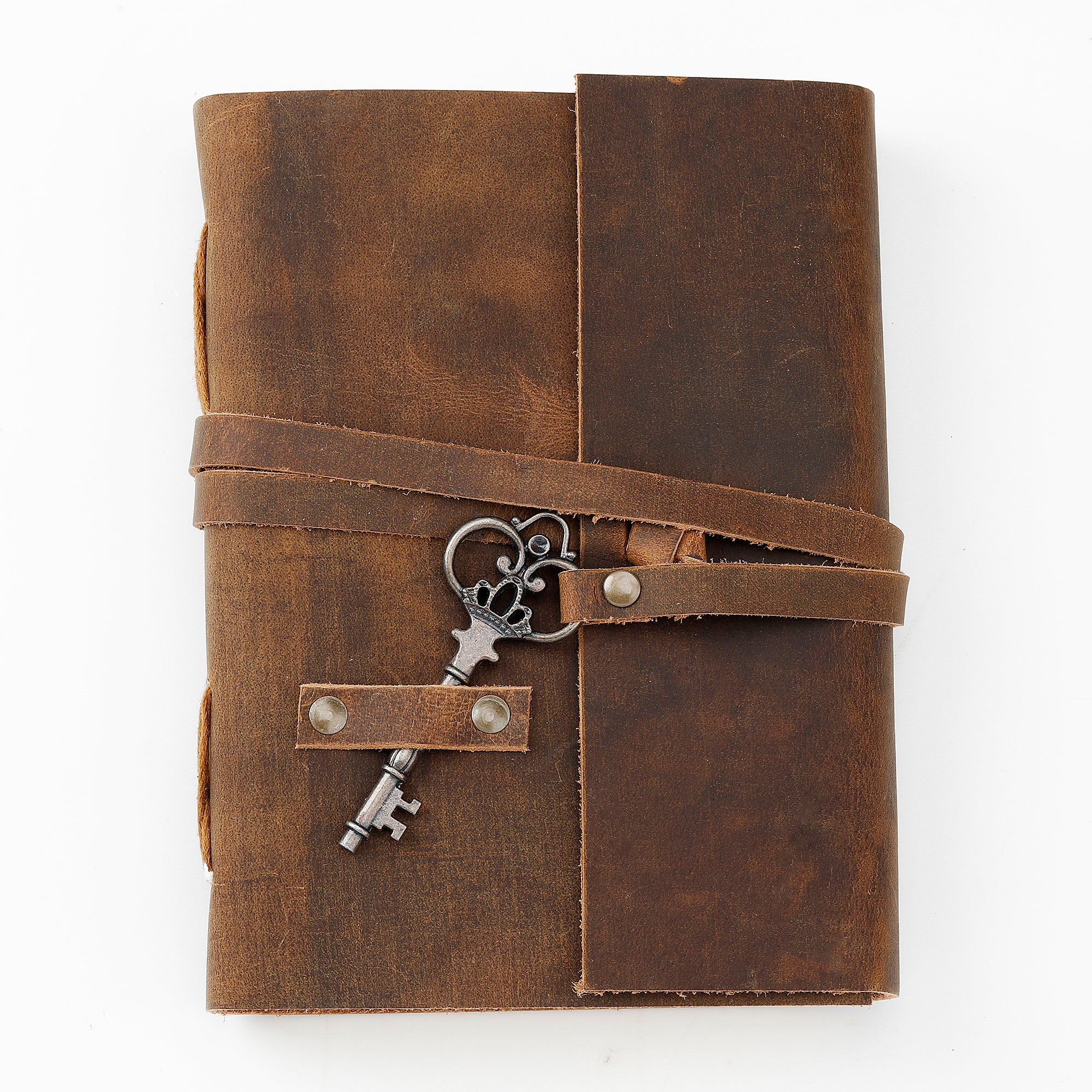 Vintage Key Brown Leather Diary with Strap Closure