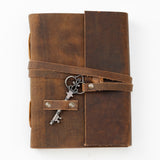 Vintage Key Brown Leather Diary with Strap Closure