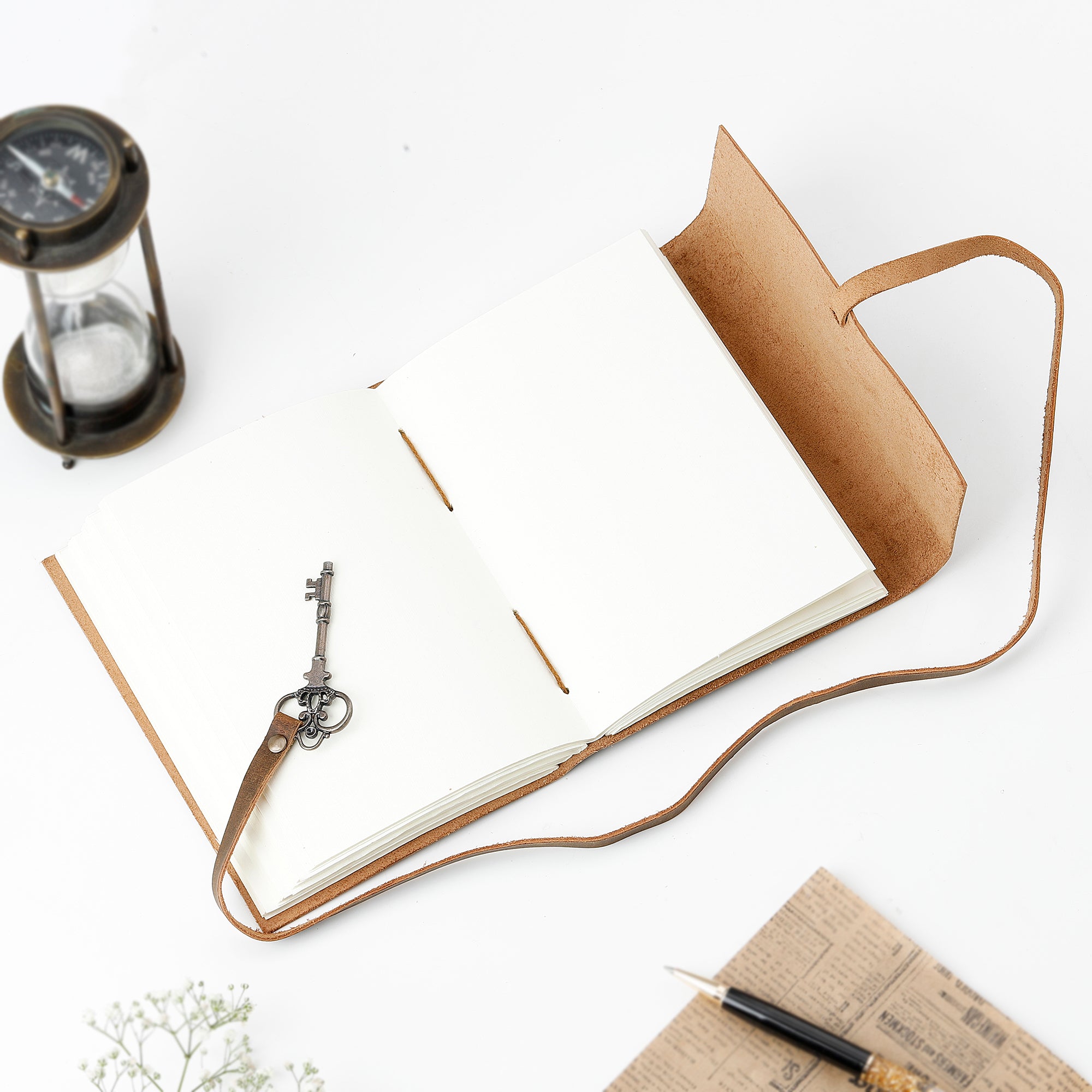 Vintage Key Brown Leather Diary with Strap Closure