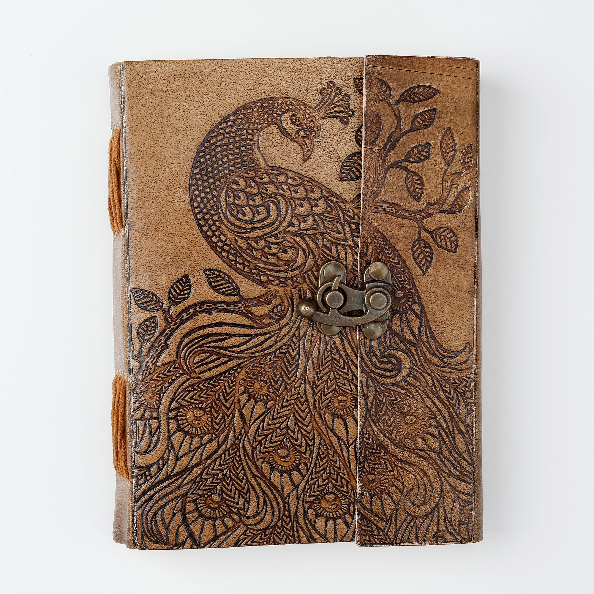 Peacock Elegance Brown Leather Diary with Locking System